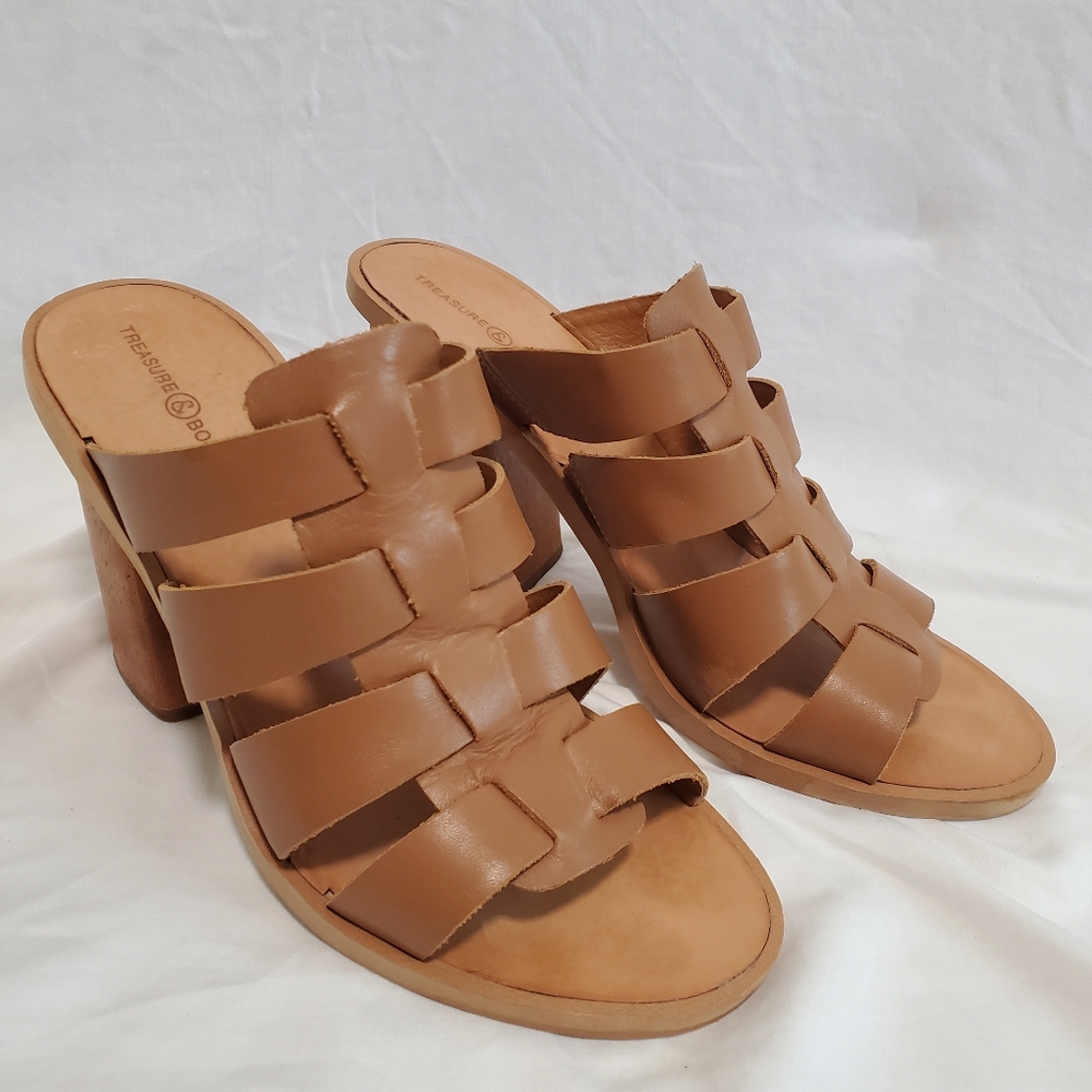 Treasure & Bond Tan Leather Sandal Block Heel